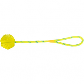 Плаваща кучешка играчка Trixie Ball on a rope, floatable гумена топка на въже в жълт цвят
